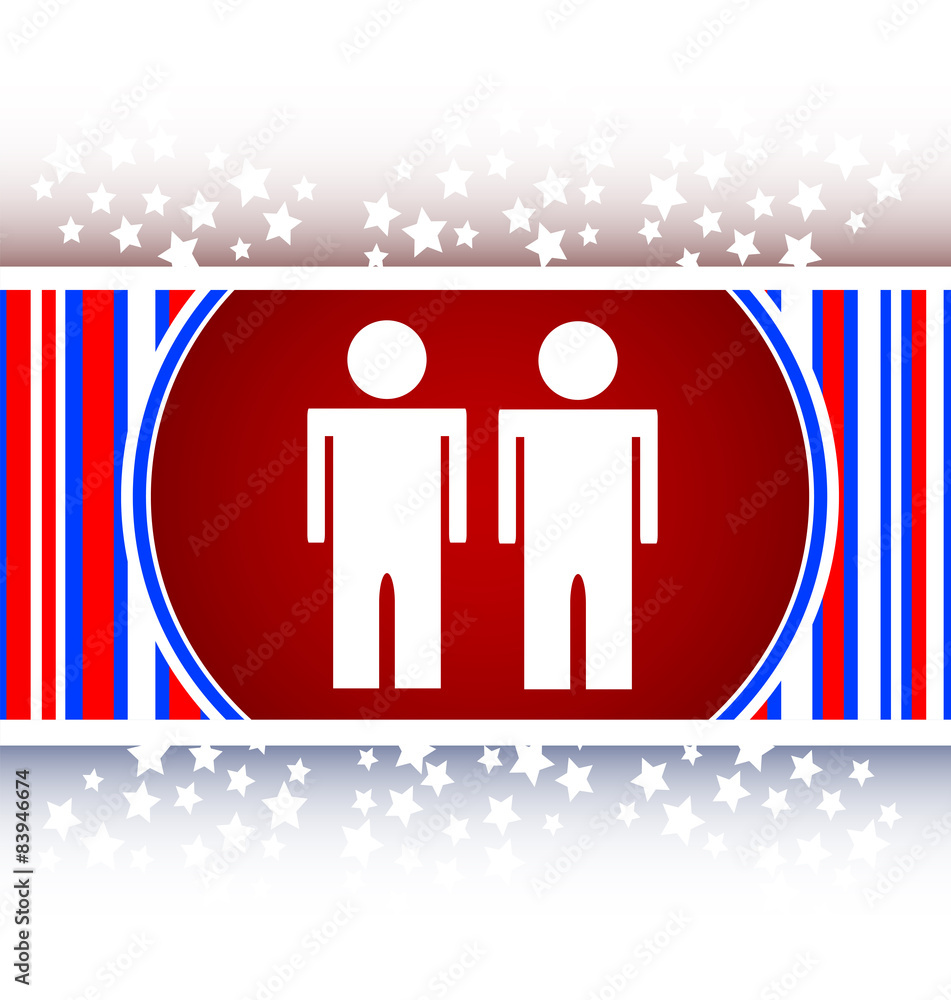 Poster icon button with two man inside isolated on white