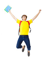 young happy man student jumping