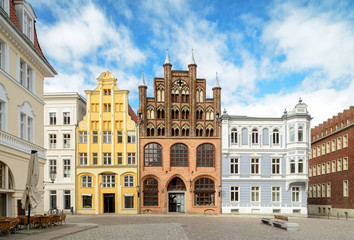 Fototapeta na wymiar Stralsung, historical houses on the Market Square