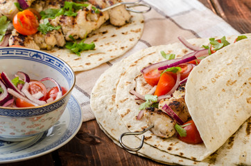 Turkey kebab with parsley salsa