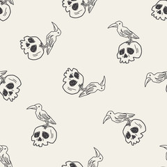 skull doodle seamless pattern background