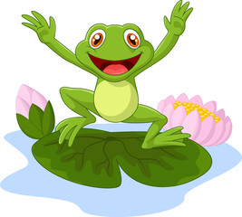 Naklejka premium Cartoon frog waving