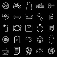 Wellness line icons on black background