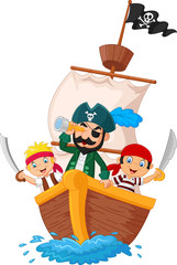 Cartoon little pirate was surfing the ocean.vector illustration