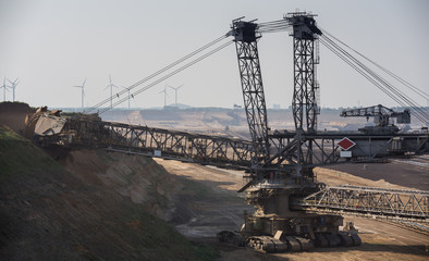 bucket-wheel excavator in open-cast coal mining in germany