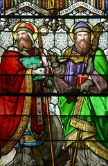 Fototapeta premium St Quirinus of Sescia and Blessed Agostino Gasotti, stained glass in Zagreb cathedral