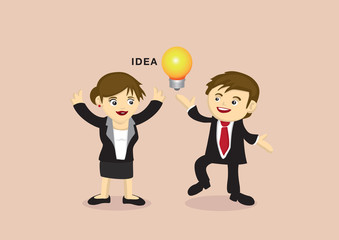 Businessman and Businesswoman with An Idea Vector Cartoon