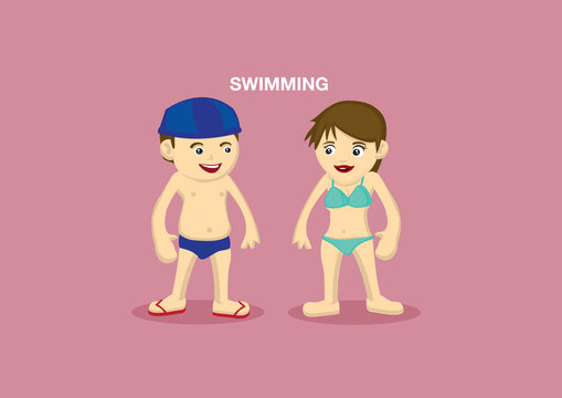 Swimmers Vector Cartoon Illustration