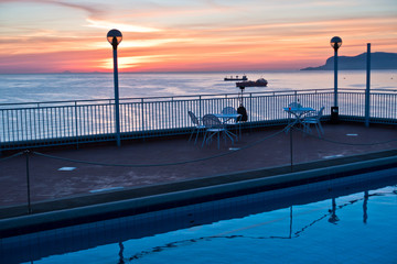 Obraz premium Aerial view of sunrise at Palermo harbor, Sicily, Italy