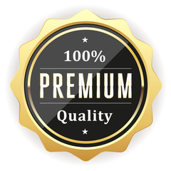 Black premium quality badge with gold border