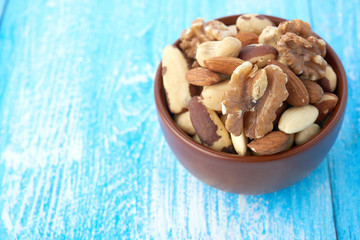 Mix nuts  on wooden background