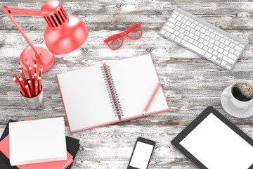 laptop and office stuff, workplace, top view