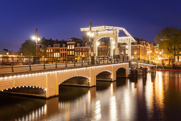 Fototapeta premium Tilt shift image of skinny bridge in Amsterdam, the Netherlands