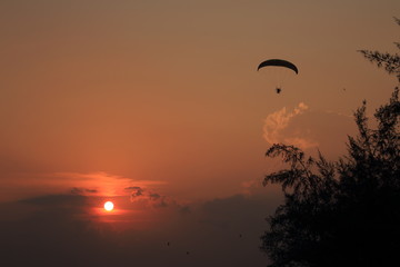 Paramotor and sunset