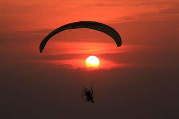 Paramotor and sunset