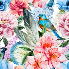Obrazy na Plexi  Kwiaty w akwarela wzór