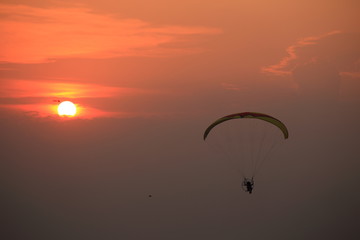 Paramotor and sunset