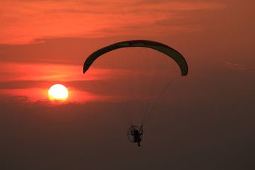 Paramotor and sunset