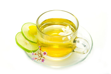 Flower tea mix honey and lemon.