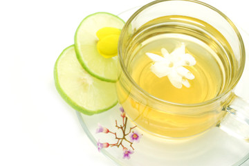 Obraz na płótnie Canvas Flower tea mix honey and lemon.