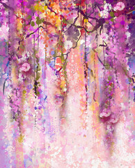 Obraz na płótnie Canvas Watercolor painting. Spring purple flowers Wisteria background
