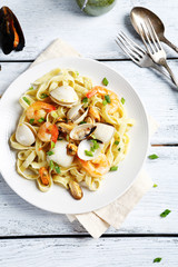 pasta with seafood on plate