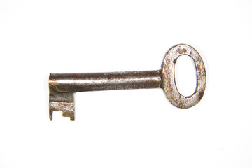 One old keys to the safe on a white background