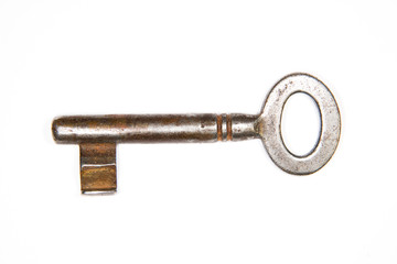 One old keys to the safe on a white background