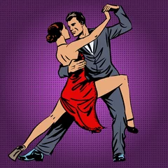 Fotobehang Pop art man en vrouw dansen hartstochtelijk de tango popart