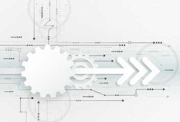 Abstract futuristic, white gear wheel on circuit board