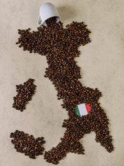 Fall cup coffee, coffee beans forming the map of Italy