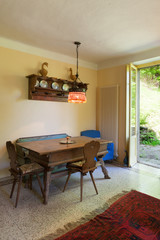 Interior, old wooden dining table