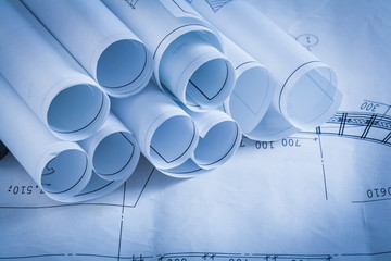 Close up of construction blueprints building and architecture co