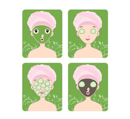 Woman with facial mask and cosmetics