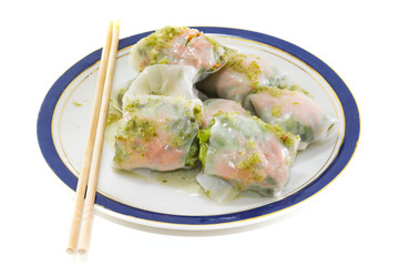 Fresh Vegetable Rice Sheet Rolls for Healthy with Seafood sauce