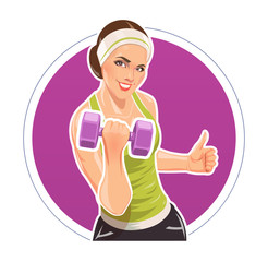 Obraz premium Girl with dumbbells for fitness. Eps10 vector illustration.
