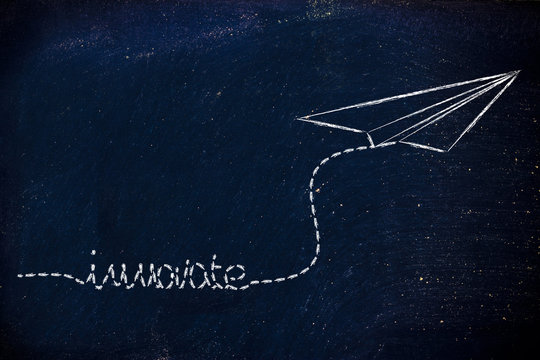 business vision: paper airplane flying, symbol of innovative ide