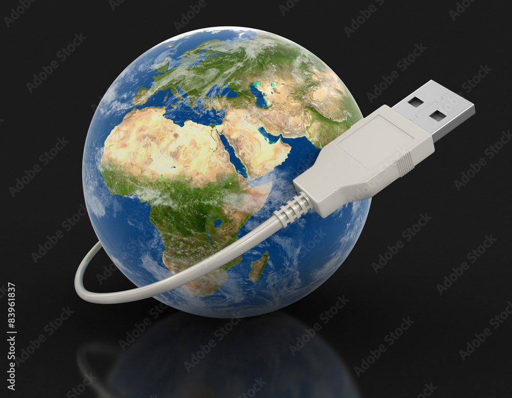 Poster globe and computer cable (clipping path included)