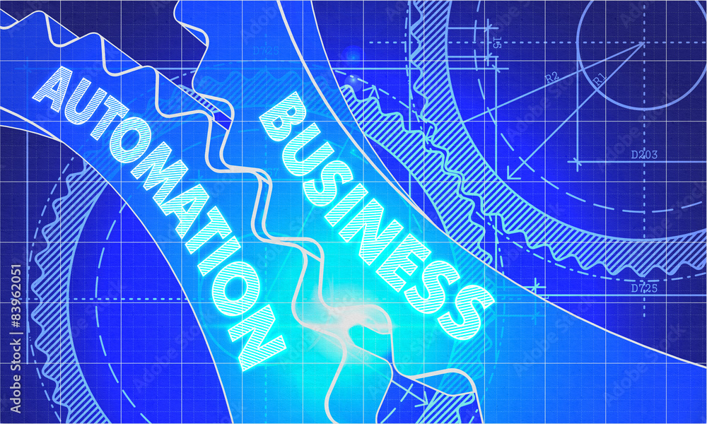 Poster business automation on blueprint of cogs.