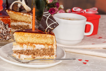 Chocolate cake and cup