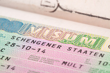 European Union Schengen countries visa in passport