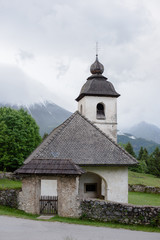 Beautiful mountain landscape in the Julian Alps with a church