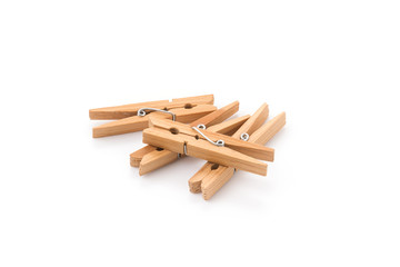 Wooden Cloth Pegs, Isolated on White Background