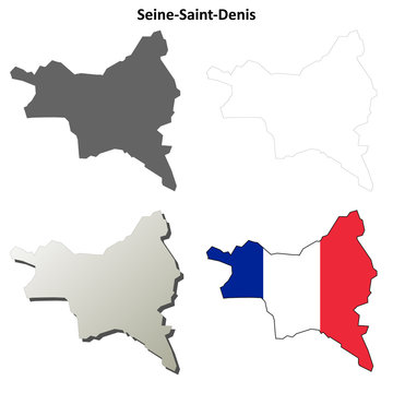 Seine-Saint-Denis (Ile-de-France) outline map set