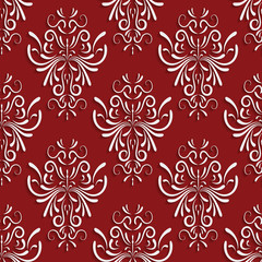 Red Seamless Background with 3d Floral Pattern
