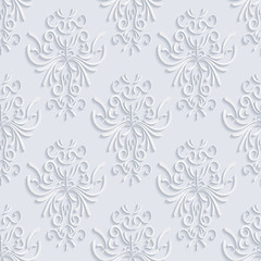Gray Seamless Background with 3d Floral Pattern