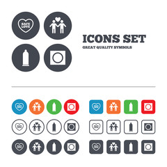 Condom safe sex icons. Lovers Gay couple sign.
