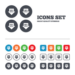 Sale arrow tag icons. Discount symbols.