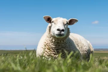 Photo sur Aluminium Moutons moutons au repos sur la digue
