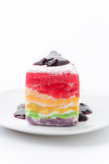 Rainbow crepe cake with blueberry jam